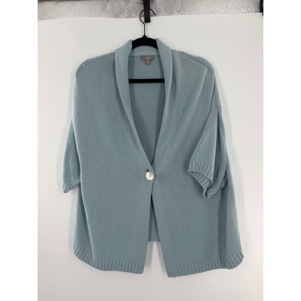 J. Jill Women XL Blue Cotton Viscose Silk Blend Shawl Collar Cardigan Sweater